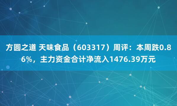 方圆之道 天味食品（603317）周评：本周跌0.86%，主力资金合计净流入1476.39万元